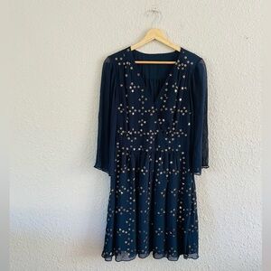 French Connection Navy Star Sequin Long Sleeve Sheer Dress